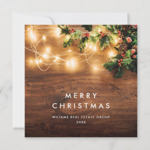 Mistletoe Branch Rustic Corporate Christmas Wood Holiday Card