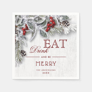 Mistletoe Branch Rustic Merry Christmas Holiday Napkin