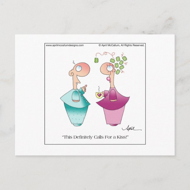 MISTLETOE Cartoon Postcard by April McCallum (Front)