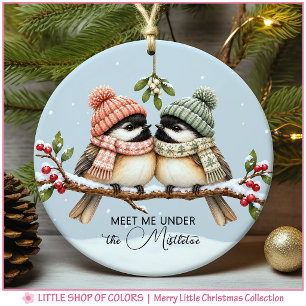 Mistletoe Chickadee Couple Personalized Photo Ceramic Ornament