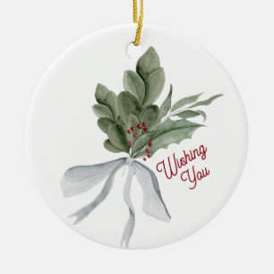 Mistletoe Christmas Foliage Personalized Ceramic Ornament