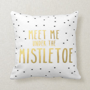 Mistletoe Christmas Gold Polka Dots Throw Pillow