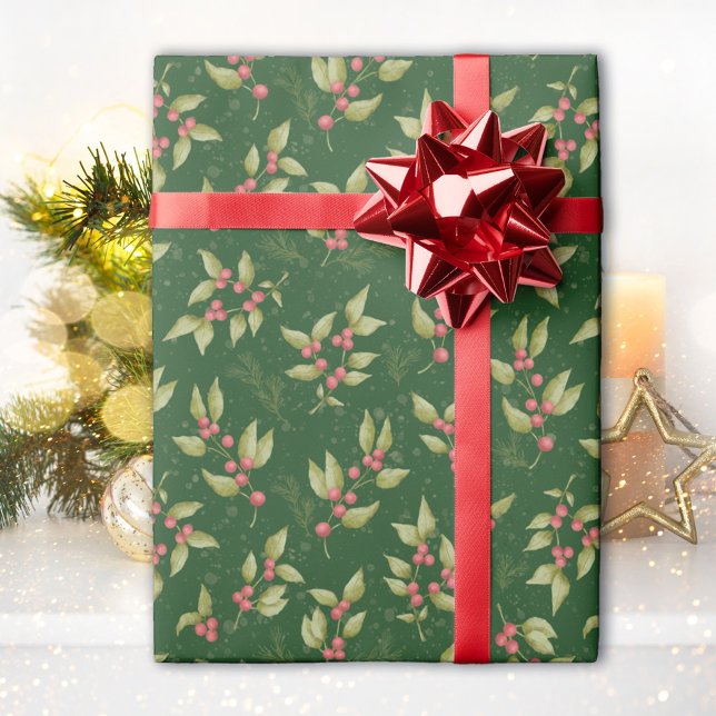 Mistletoe Christmas Pattern on Green Wrapping Paper (Creator Uploaded)