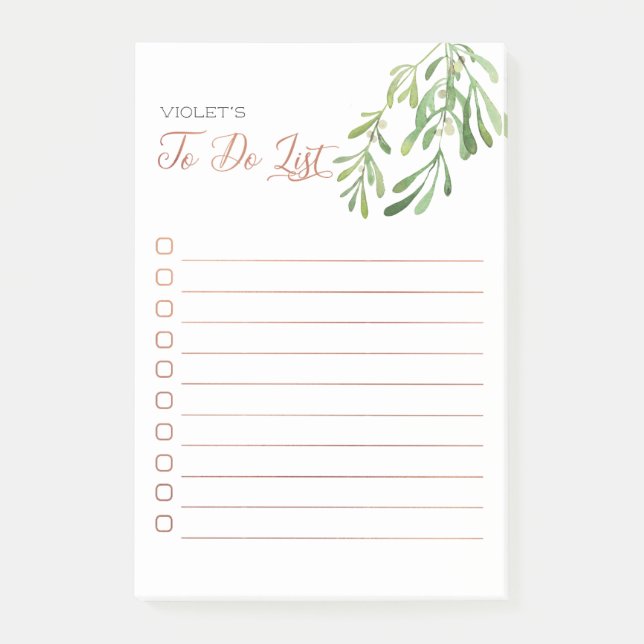 Mistletoe & Copper Personalized To Do List Post-it Notes (Front)