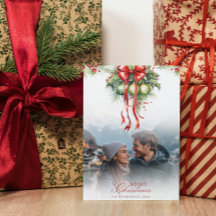 Mistletoe Couple Photo & Name Christmas Card