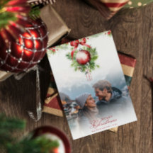 Mistletoe Couple Photo & Nom Carte de Noël