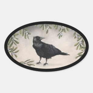 Mistletoe Crow Oval Sticker
