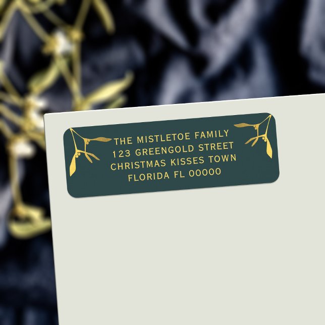 Mistletoe de Noël Green Holiday Adresse de retour (Add your details to these festive green and gold mistletoe return address labels)