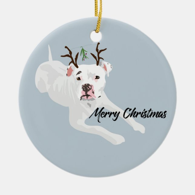 Mistletoe Dog Ceramic Ornament (Front)