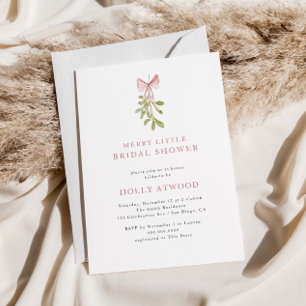 Mistletoe Dusty Rose Bow Bridal Shower Invitation