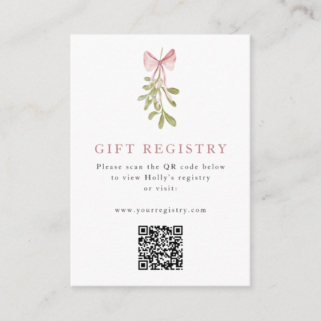 Mistletoe Dusty Rose Bow QR Code Enclosure Card (Front)
