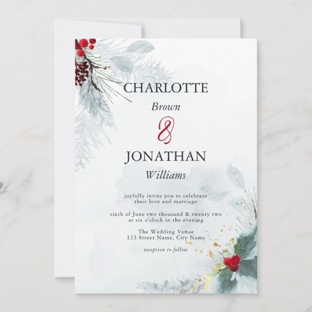 Mistletoe Elegant Watercolor Winter Wedding Invita Invitation (Front)