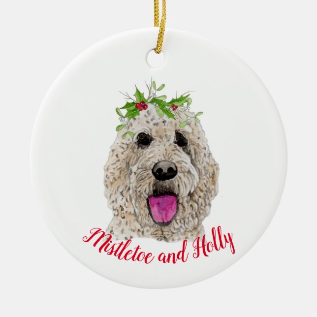 Mistletoe et Holly Golden Doodle Ornement (Devant)