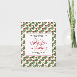 Mistletoe Garland Red Script Bow Business Logo Holiday Card