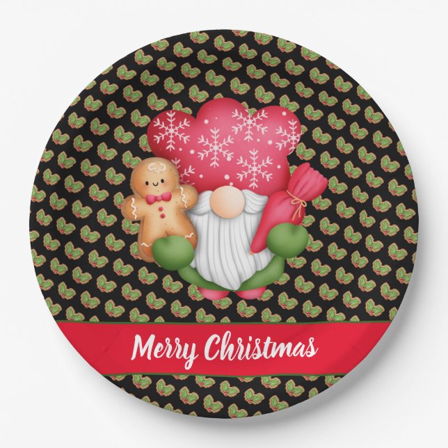 Mistletoe Gnome Customize Colour and Text Paper Plate (Front)