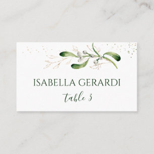 Mistletoe  Gold Foliage Confetti Wedding Place Card