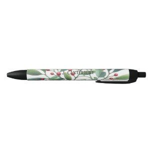 Mistletoe Greenery Personalized Holiday Black Ink Pen