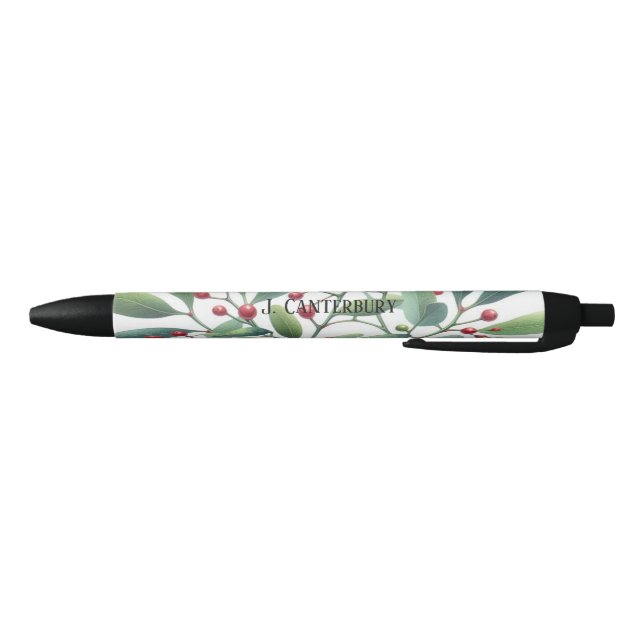 Mistletoe Greenery Personalized Holiday  Black Ink Pen (Bottom)