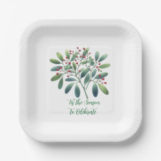 Mistletoe Greenery Simplistic Decor  Paper Plate