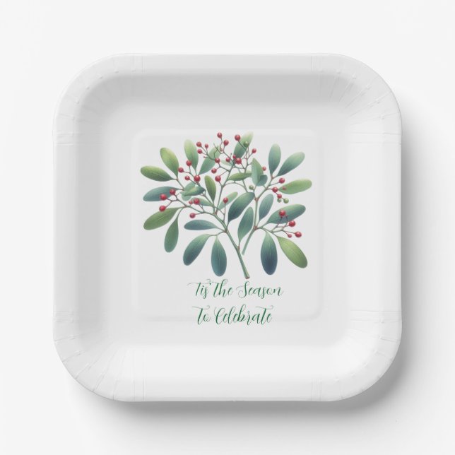 Mistletoe Greenery Simplistic Decor  Paper Plate (Front)