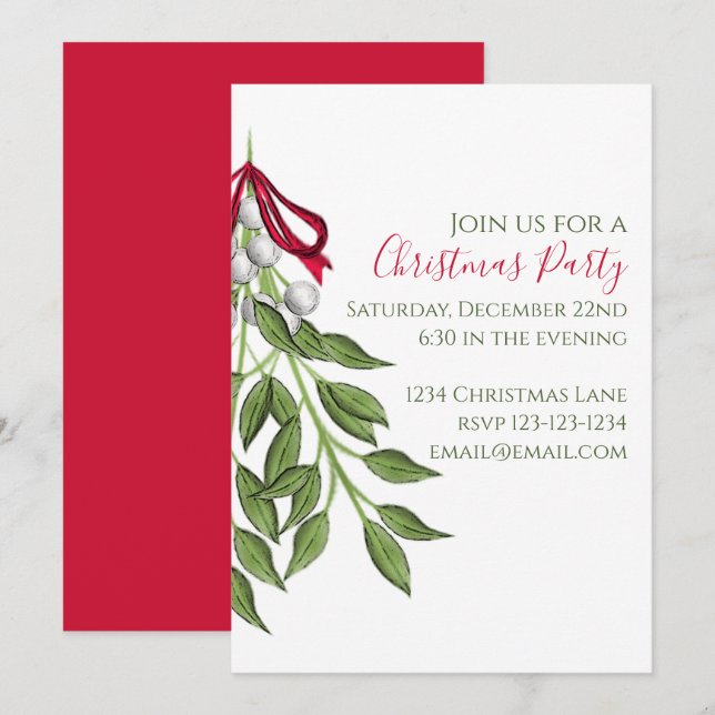 Mistletoe Greenery Trendy Cute Christmas Party Invitation (Front/Back)