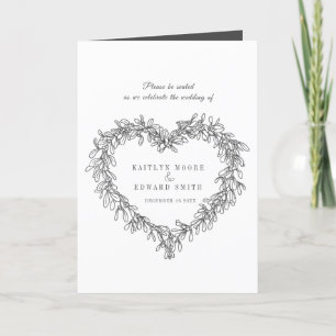 Mistletoe heart wreath white dark grey wedding program