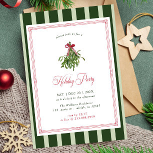 Mistletoe Holiday Party Bow Stripes Christmas Invitation