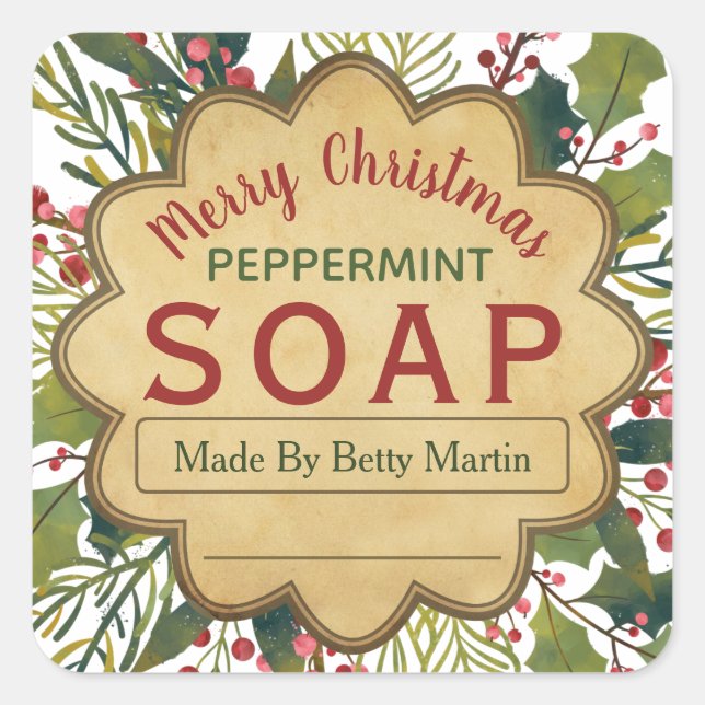 Mistletoe Holly Christmas Foliage Soap Labels (Front)