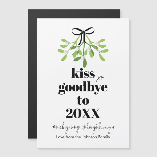 Mistletoe Kiss Adieu Do Over Funny Xmas Magnet (Devant / Derrière)