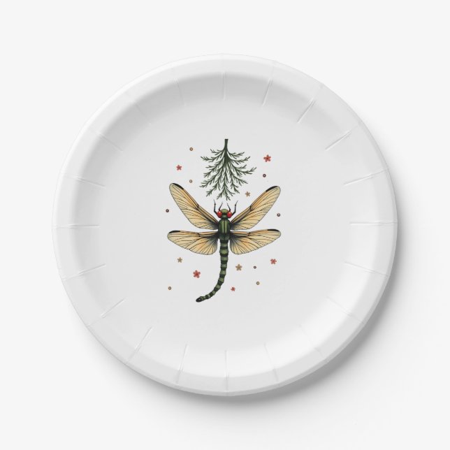 Mistletoe Kiss Dragonfly Paper Plate (Front)
