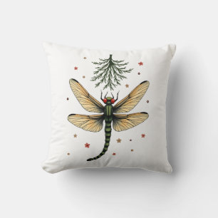 Mistletoe Kiss Dragonfly Throw Pillow