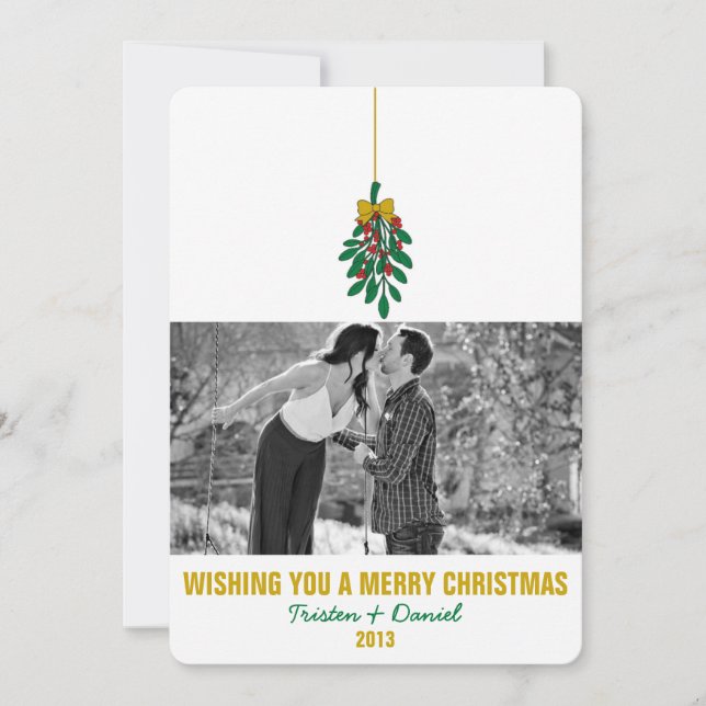 MISTLETOE KISS Flat Holiday Photo Card Invitation (Front)