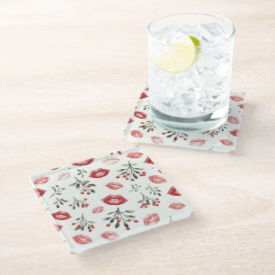 Mistletoe Kisses Glass Coaster
