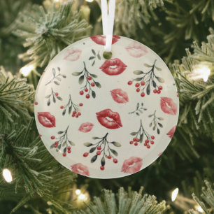 Mistletoe Kisses Glass Ornament