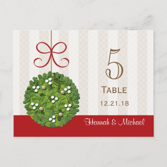 MISTLETOE KISSING BALL WEDDING TABLE NUMBER CARD (Front)