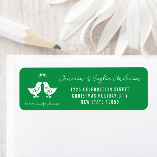 Mistletoe Kissing Chicks Holiday Return Address (Insitu)