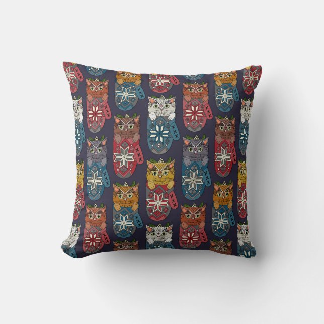 mistletoe kitten mittens throw pillow (Front)