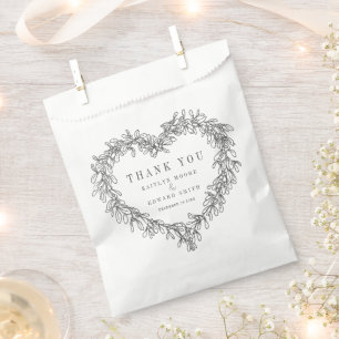 Mistletoe line art black white wedding thank you favour bag