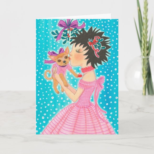 Mistletoe Love Dog Holiday Card (Front)