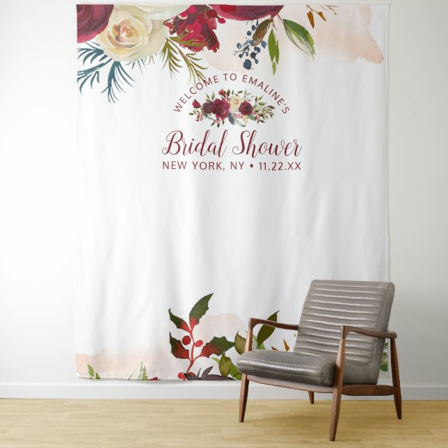 Mistletoe Manor Bridal Shower Photo Prop Backdrop Tapestry (In Situ)