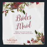Mistletoe Manor Bridesmaid Quote Handkerchief Bandana<br><div class="desc">Mistletoe Manor Watercolor Lush Winter Roses Design with Hand Painted Florals, Holly Berry Leaves, Pine Sprig Foliage, and Watercolor Paint Brush Strokes. Colourful Marsala, Wine Merlot Red, Burgundy, Ivory Cream, and Green. With Swirly Chic Typography Brush Script Fonts and Elegant Floral Border - Bridesmaid Heartfelt Quote Keepsake Bandana / Handkerchief!...</div>