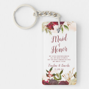 Mistletoe Manor Floral To the Maid of Honour Quote Keychain