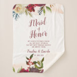 Mistletoe Manor Floral To the Maid of Honour Quote Sherpa Blanket<br><div class="desc">Mistletoe Manor Watercolor Lush Roses Design with Hand Painted Florals, Holly Berry Leaves, Pine Sprig Foliage, and Watercolor Paint Brush Strokes. Colourful Marsala, Wine Merlot Red, Burgundy, Ivory Cream, and Green. With Swirly Chic Typography Brush Script Fonts and Elegant Floral Top Border - Maid of Honour Heartfelt Quote Keepsake Sherpa...</div>