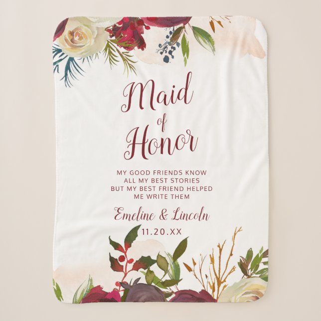 Mistletoe Manor Floral To the Maid of Honour Quote Sherpa Blanket (Front)