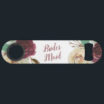 Mistletoe Manor Floral Watercolor Chic Bridesmaid Bar Key<br><div class="desc">Mistletoe Manor Watercolor Lush Roses Design with Hand Painted Florals, Holly Berry Leaves, Pine Sprig Foliage, and Watercolor Paint Brush Strokes. Colourful Marsala, Wine Merlot Red, Burgundy, Ivory Cream, and Green. With Swirly Chic Typography Brush Script Fonts and Elegant Floral Bouquets - Bridesmaid Bottle Opener! ~ Check my shop to...</div>