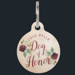 Mistletoe Manor Watercolor Floral Dog of Honour Pet Tag<br><div class="desc">Mistletoe Manor Watercolor Lush Winter Roses Design with Hand Painted Florals, Holly Berry Leaves, Pine Sprig Foliage, and Watercolor Paint Brush Strokes. Colourful Marsala, Wine Merlot Red, Burgundy, Ivory Cream, and Green. With Swirly Chic Typography Brush Script Fonts and Elegant Floral Bouquets- Dog of Honour with Name Pet Tag! ~...</div>