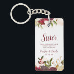 Mistletoe Manor Watercolor To the Sister Quote Keychain<br><div class="desc">Mistletoe Manor Watercolor Lush Roses Design with Hand Painted Florals, Holly Berry Leaves, Pine Sprig Foliage, and Watercolor Paint Brush Strokes. Colourful Marsala, Wine Merlot Red, Burgundy, Ivory Cream, and Green. With Swirly Chic Typography Brush Script Fonts and Elegant Floral Top Border - Sister Heartfelt Quote Keepsake Keychain! ~ Check...</div>