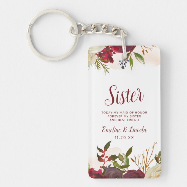 Mistletoe Manor Watercolor To the Sister Quote Keychain (Front)