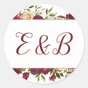 Mistletoe Manor Watercolor Winter Monogram Wedding Classic Round Sticker