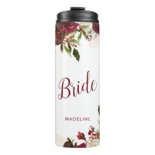 Mistletoe Manor Winter Floral Personalized Bride Thermal Tumbler